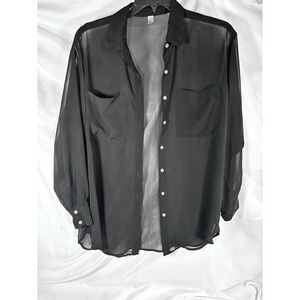 Chiffon Black Shear Blouse Women's Style One Size Fits Most Long Sleeve